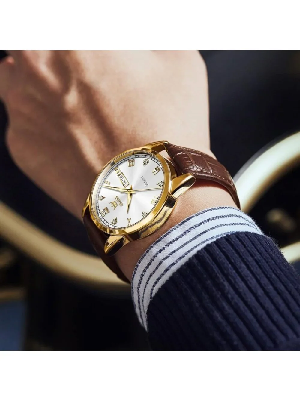 Stylish Men's Analog Quartz Watch with Day & Date, Stainless Steel, Luminous